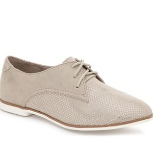 Kelly Katie Women Beige suede metallic dots lace up oxford Flats Shoes Size 8.5